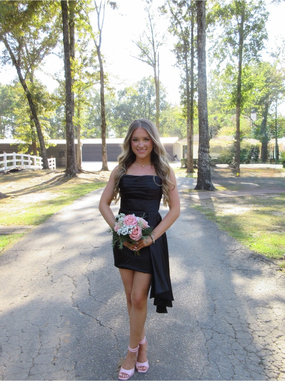 Black Strapless High-Low Satin Cocktail Dress